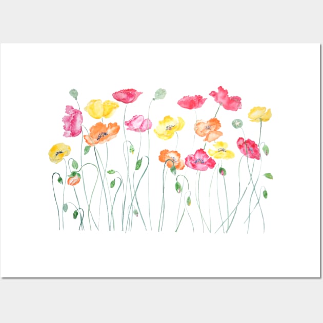 colorful poppies watercolor  horizontal Wall Art by colorandcolor